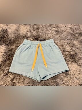 MOTHER Light Blue Athletic Shorts with Yellow Drawstring